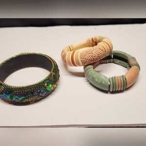 3pc Vintage Chunky Bangle Bundle ✦ Resin, Rhinestones & Mixed Media